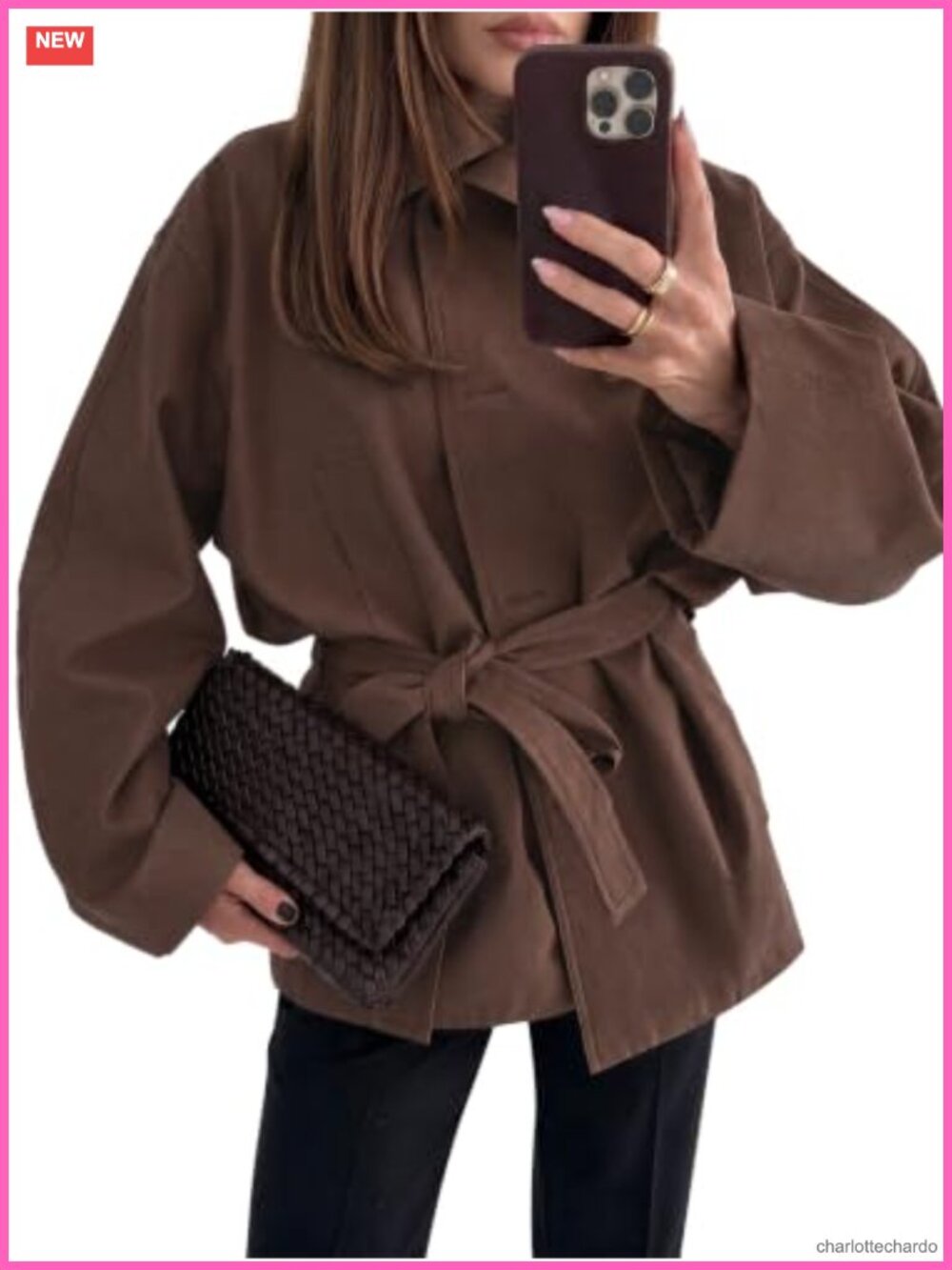 Oversized Trench Coat Stand Collar Belted Fall Jacket